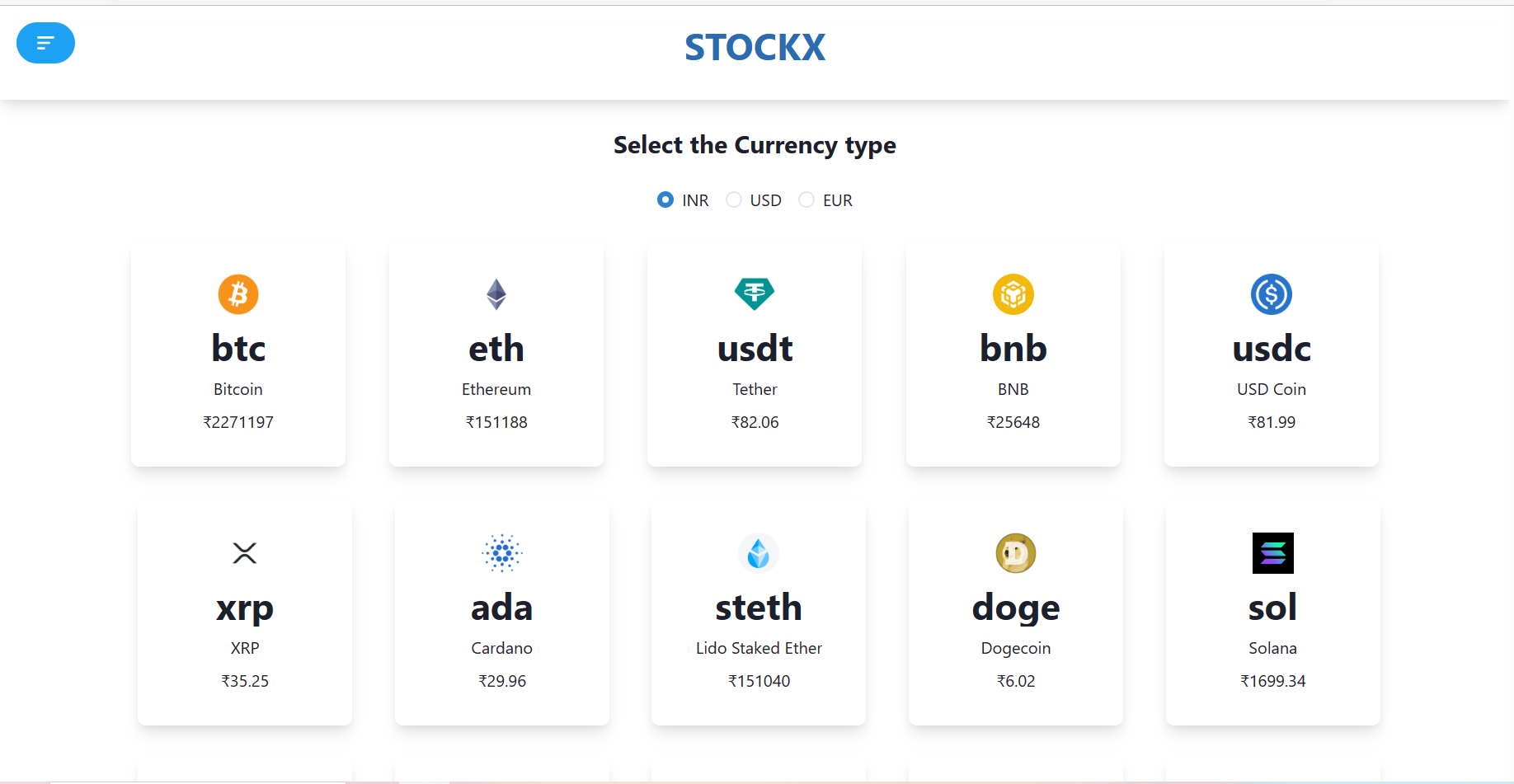 StockX crypto dashboard